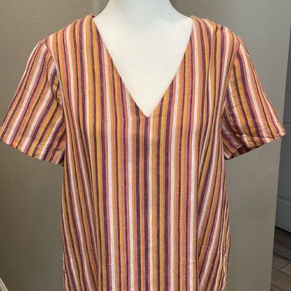 Madewell Button-Back Easy Dress In Rainbow Stripe MIDI Dress Size Small - Picture 2 of 4